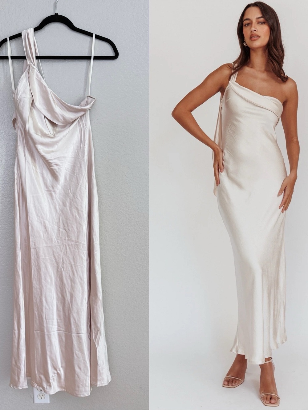 Selfie Leslie Carmel One-Shoulder Sash Maxi Dress Champagne